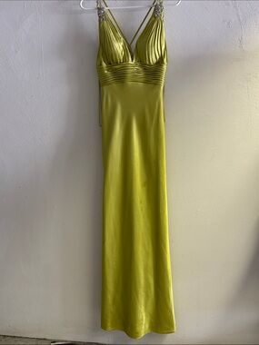 Elegant Lime Green Evening Gown with Beaded Straps